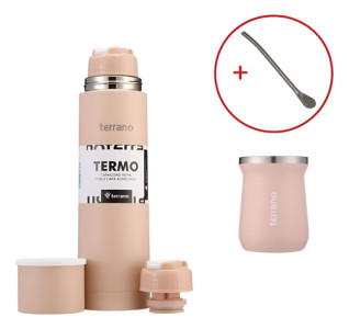 Termo Terrano 750ml Con Mate Y Bombilla -kit Para Tomar Mate Rosa Con Mate Tradicional
