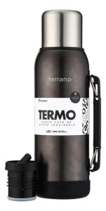Termo 1lt Terrano Premium Base Silicona Antigolpes Negro Metalizado
