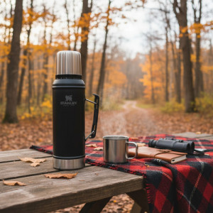 Termo Stanley Clásico 1 It Acero Inox Premium Tapon Cebador Negro