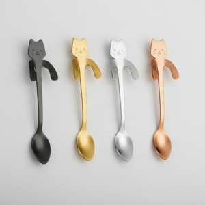 Cuchara Cucharita Cafe Té Acero Inox. Animada Gato Michi Oro