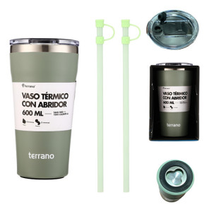 Vaso Termico Terrano 600ml Sorbito Tapa Acrilica Y Abridor Oliva