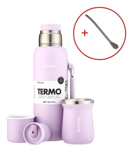 Kit Termo 1lt Terrano C/base Silicona Mate Acero + Bombilla Lila Mate Tradicional