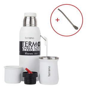 Set Mate Termo 1lt Acero Colores Terrano Doble Capa Bombilla Blanco