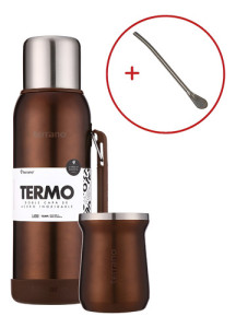 Kit Termo 1lt Terrano C/base Silicona Mate Acero + Bombilla Cooper Mate Tradicional