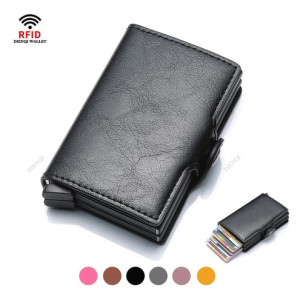 Tarjetero Rfid Metálico Doble Compacto Antirrobo Elegante Liso Negro