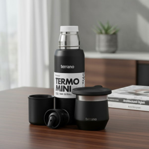 Kit Termo Terrano Mini 500ml Mate C/tapa Silicona + Bombilla Negro