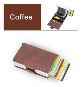Tarjetero Rfid Metálico Doble Compacto Antirrobo Elegante Liso Coffee