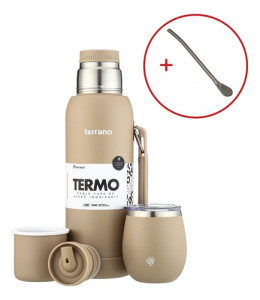 Kit Termo 1l Terrano C/base Silicona Mate Camionero Bombilla Arena Mate C/tapa