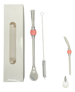 Bombilla Mate Acero Inox Piedra Colores Desarmable + Cepillo