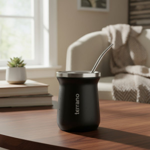 Mate Terrano Chico 160ml Acero Inox Camionero + Bombilla Negro