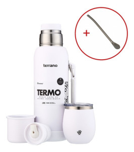 Termo Terrano 1lt Base Silicona Anticaida + Mate + Bombilla Blanco