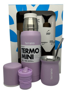 Kit Set Matero Terrano X3 Mini Termo Mate Chico Y Bombilla Lila