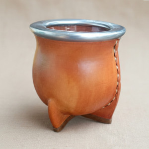 Mate Ceramica Camionero Chico Cuero Boquilla Acero Inox