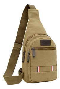 Riñonera Bandolera Cruzada Tela Unisex Urbana Ajustable Marrón Claro