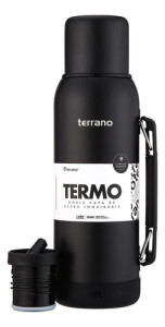 Termo 1lt Terrano Premium Base Silicona Antigolpes - Negro Opaco