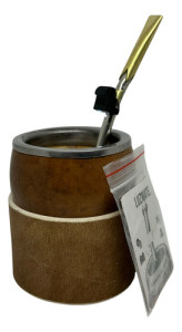 Mate Calabaza Bombilla 17cm Alpaca Posa Mate + Luz Bombilla Recta Pico Rey Bronce