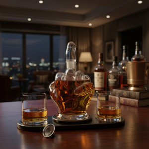 Decantador De Whisky Licor Botella Y 2 Vaso En Forma De Dedo Unico