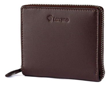 Billetera Porta Monedas Terrano Cierre Cuero Color Marrón Marrón Liso