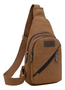 Riñonera Bandolera Cruzada Tela Unisex Urbana Ajustable Marrón Oscuro