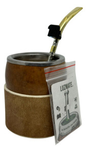 Mate Calabaza Bombilla 17cm Alpaca Posa Mate + Luz Bombilla Pico Loro Bronce Aplique