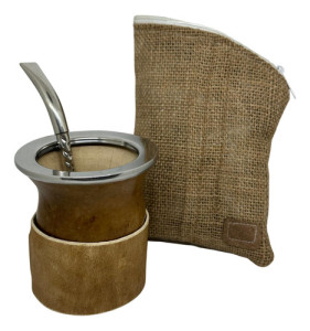 Kit Mate Calabaza Posa Mate Bombillon 18cm Alpaca + Yerbera Mate Con Vuelo Bombillon Recto Pico Loro Cincelado