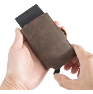 Tarjetero Aluminio Antirrobo Cuero Caballero Hombre Rfid