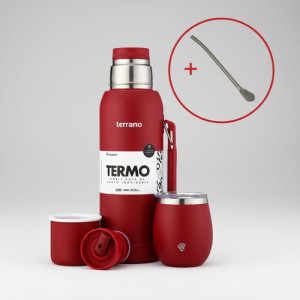 Kit Termo 1l Terrano C/base Silicona Mate Camionero Bombilla Rojo Mate Con Tapa