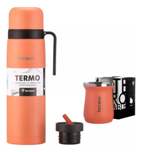Kit Matero Terrano Termo 1 Litro + Mate Bombilla Acero Inox