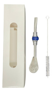 Bombilla Corta Piedra Acero Inox. Moderna Elegante Para Mate Azul