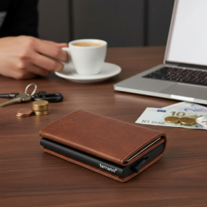 Billetera Tarjetero Rfid Anti Clonación Antirrobo Terrano Marrón Liso