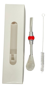 Bombilla Corta Piedra Acero Inox. Moderna Elegante Para Mate Rojo