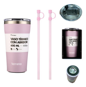 Vaso Termico Terrano 600ml Sorbito Tapa Acrilica Y Abridor Lila