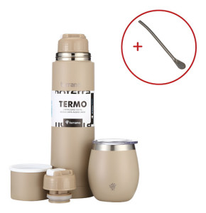 Termo Terrano 750ml Con Mate Y Bombilla -kit Para Tomar Mate Arena Bala C Tapa