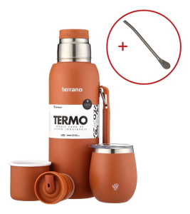 Kit Termo 1l Terrano C/base Silicona Mate Camionero Bombilla Terracota Mate C/tapa