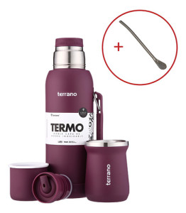 Kit Termo 1lt Terrano C/base Silicona Mate Acero + Bombilla Uva Mate Tradicional