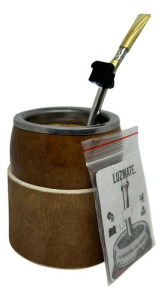 Mate Calabaza Bombilla 17cm Alpaca Posa Mate + Luz Bombilla Recta Pico Bronce Aplique