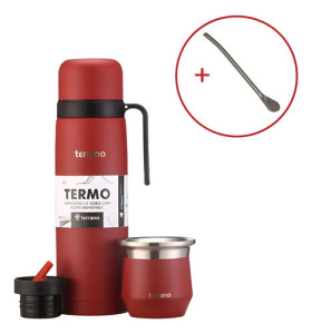 Kit Mate Tapa Silicona Termo Terrano Acero Inox + Bombilla Rojo