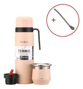 Kit Mate Tapa Silicona Termo Terrano Acero Inox + Bombilla Rosado