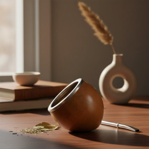 Mate Calabaza Boquilla Acero Inox Artesanal Premium Marrón