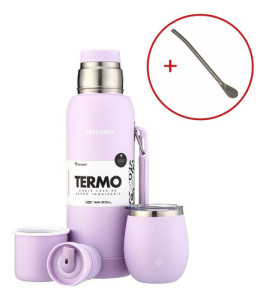 Kit Termo 1l Terrano C/base Silicona Mate Camionero Bombilla Lila Mate C/tapa