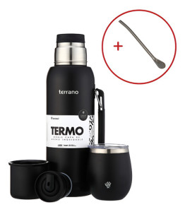 Kit Termo 1lt Terrano Antigolpes Acero Inox Mate + Bombilla