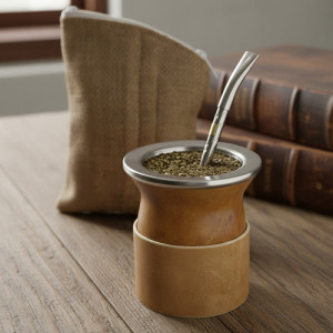 Kit Mate Calabaza Posa Mate Bombillon 18cm Alpaca + Yerbera Mate Con Vuelo Bombillon Recto Aplique