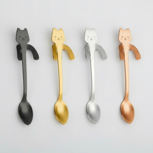 Cuchara Cucharita Cafe Té Acero Inox. Animada Gato Michi Bronce