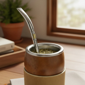 Kit Mate Calabaza Posa Mate Bombillon 18cm Alpaca + Yerbera Mate Boca Chata Bombillon Pico Loro Aplique