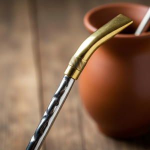 Bombillon Alpaca Pico Loro Bronce 20cm + Limpia Bombilla