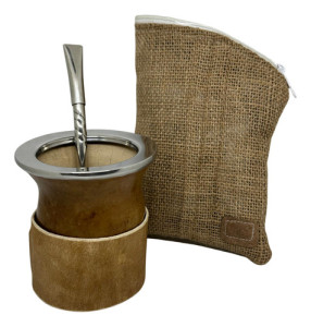 Kit Mate Calabaza Posa Mate Bombillon 18cm Alpaca + Yerbera Mate Con Vuelo Bombillon Recto Cincelado