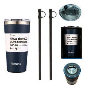 Vaso Termico Terrano 600ml Sorbito Tapa Acrilica Y Abridor Azul Opaco