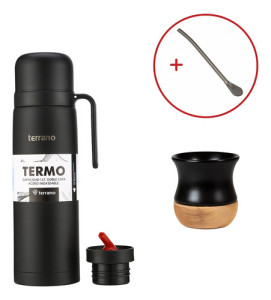 Kit Mate Ceramica Termo 1lt Bombilla Set Matero Terrano Negro