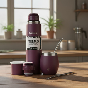 Termo Terrano 750ml Con Mate Y Bombilla -kit Para Tomar Mate Uva Y Mate Con Tapa