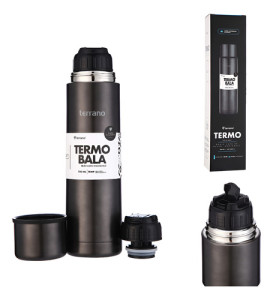 Termo 750ml Terrano Acero Inox Pico Cebador + Tapon Repuesto Negro Metalizado
